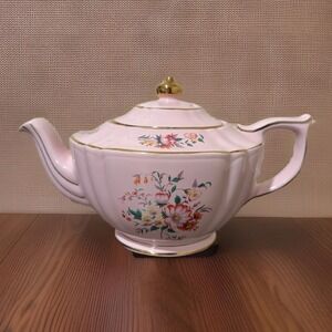 Vintage Sadler Pink Ceramic Floral Teapot With Gold Accents England 2060